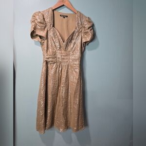 Betsey Johnson Black Label Vintage USA Made Y2K Tan Silver Dress Size 6 Flawed